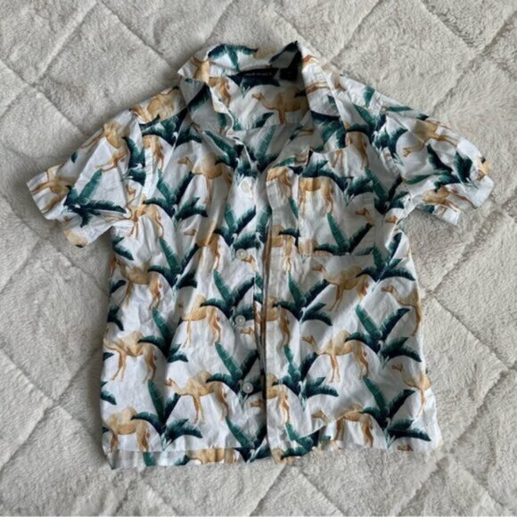 Janie & Jack | Boys Poplin Camel Print Shirt & Swim Trunks | Size 2T/18-24 Month - Picture 3 of 10